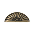 Scallop Shell Half-Moon Cup Pull in Aged Brass, front view.
