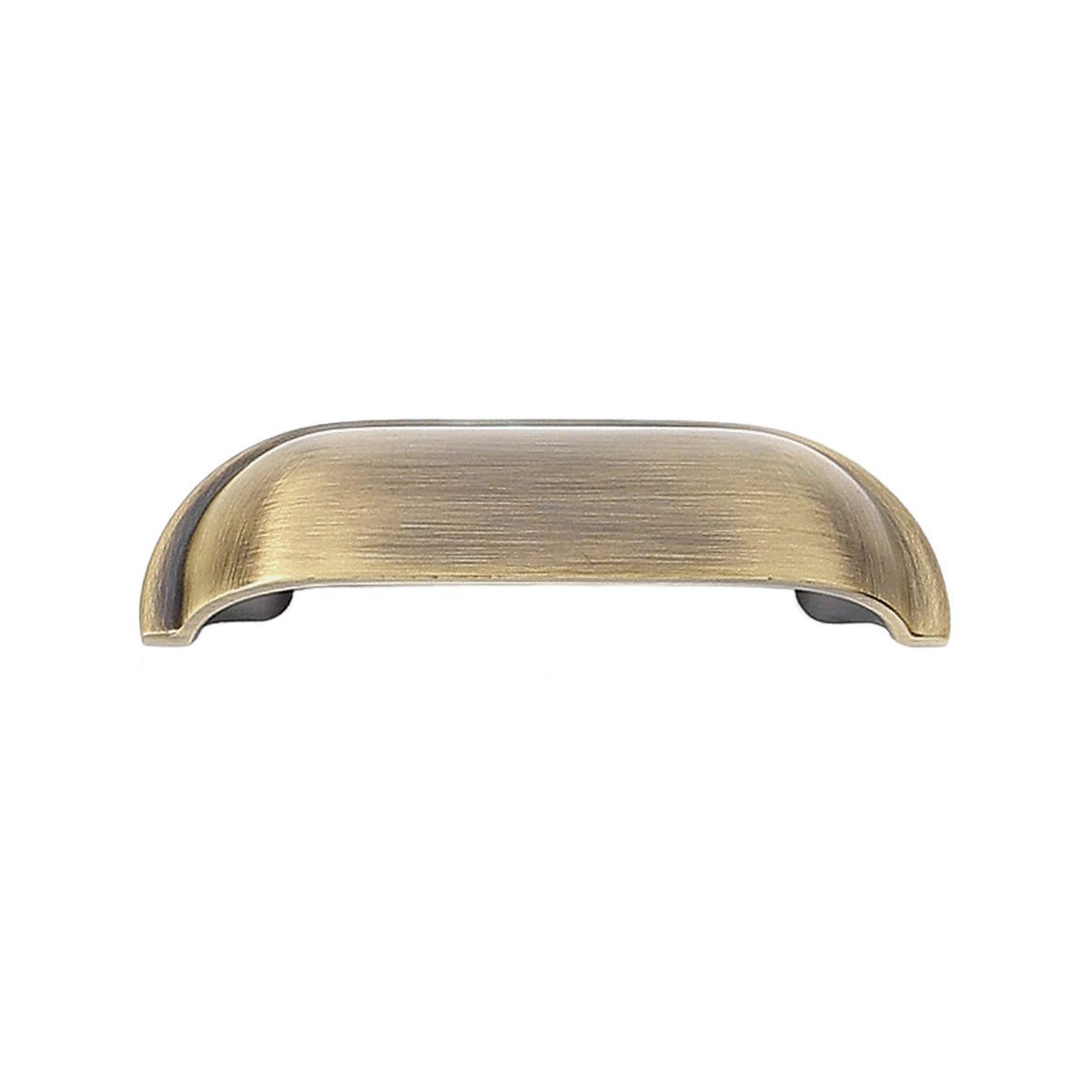 Soft-Corner Cup Pull in Aged Brass, front view.
