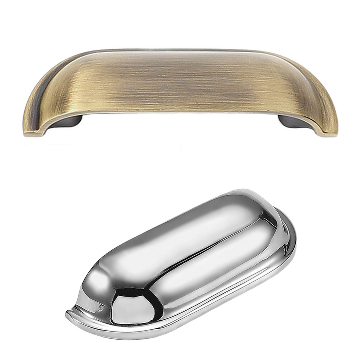 Soft-Corner Cup Pull shown in 2 finishes.