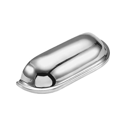 Soft-Corner Cup Pull in Polished Chrome, angled view.