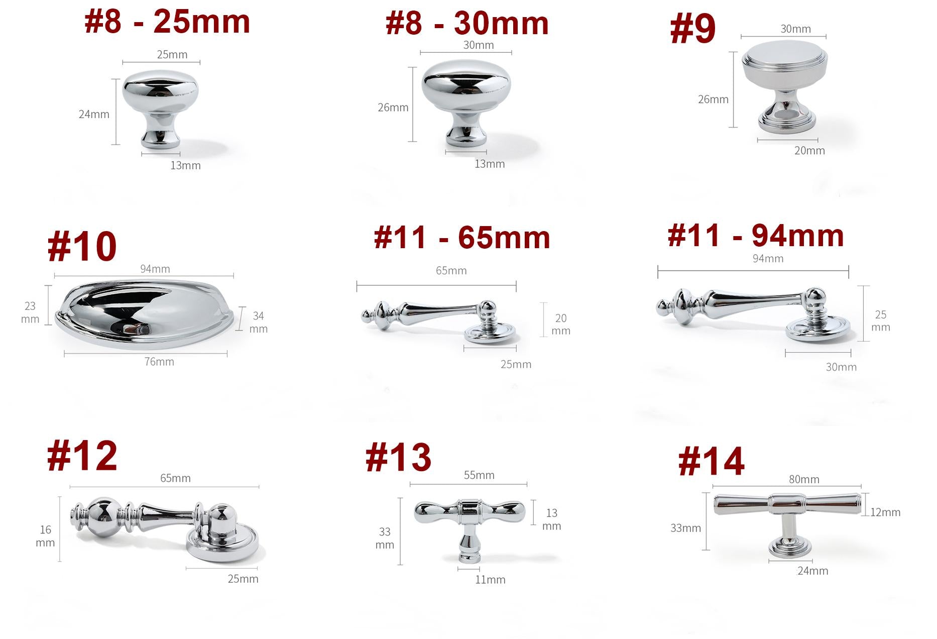 Solid Brass Art Deco Cabinet Pulls & Knobs - Chrome Finish Hardware - #1 - 30mm / 1 pc