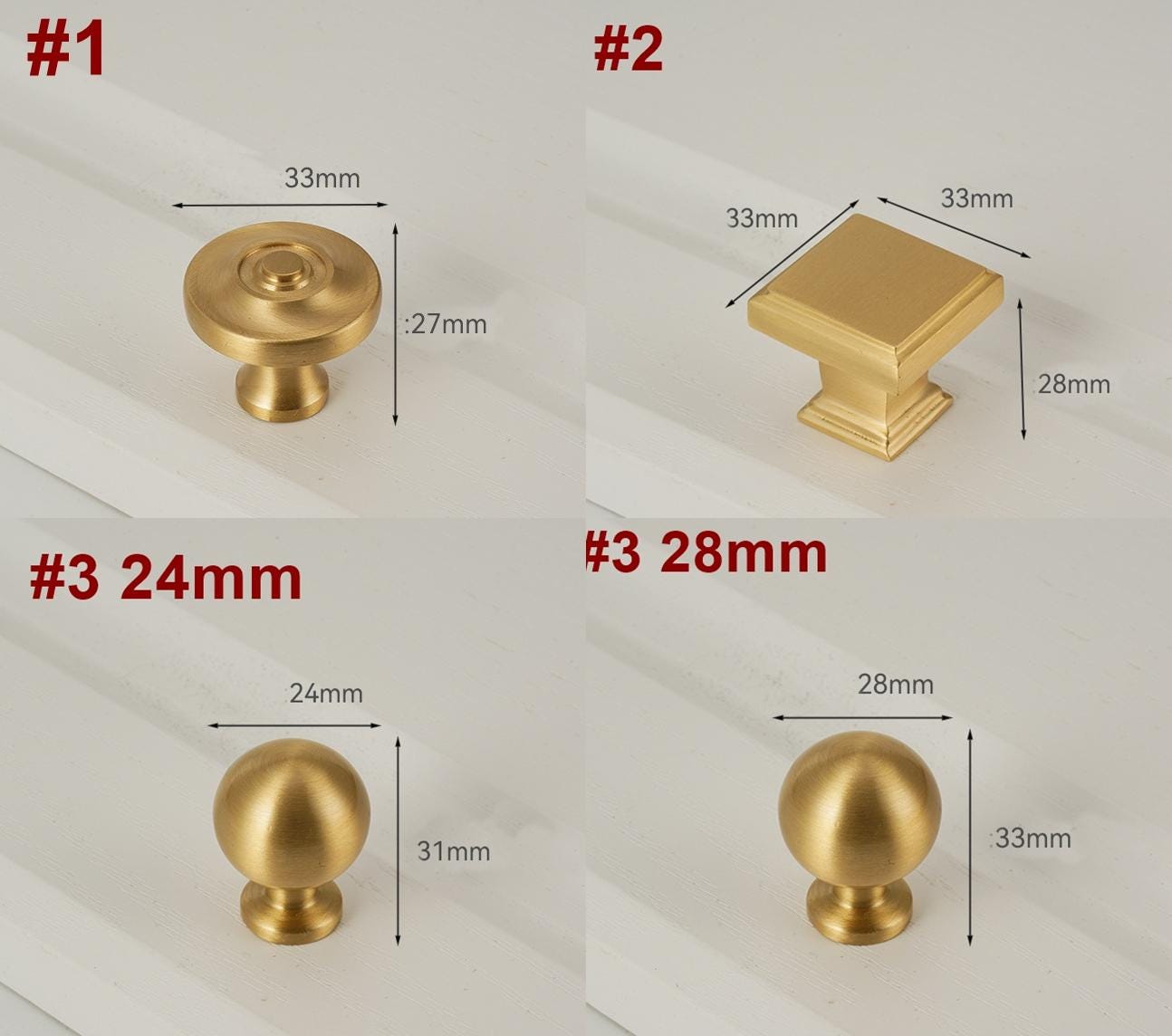 Solid Brass Art Deco Cabinet Pulls & Knobs - Gold Finish Hardware - #2 / 1pc