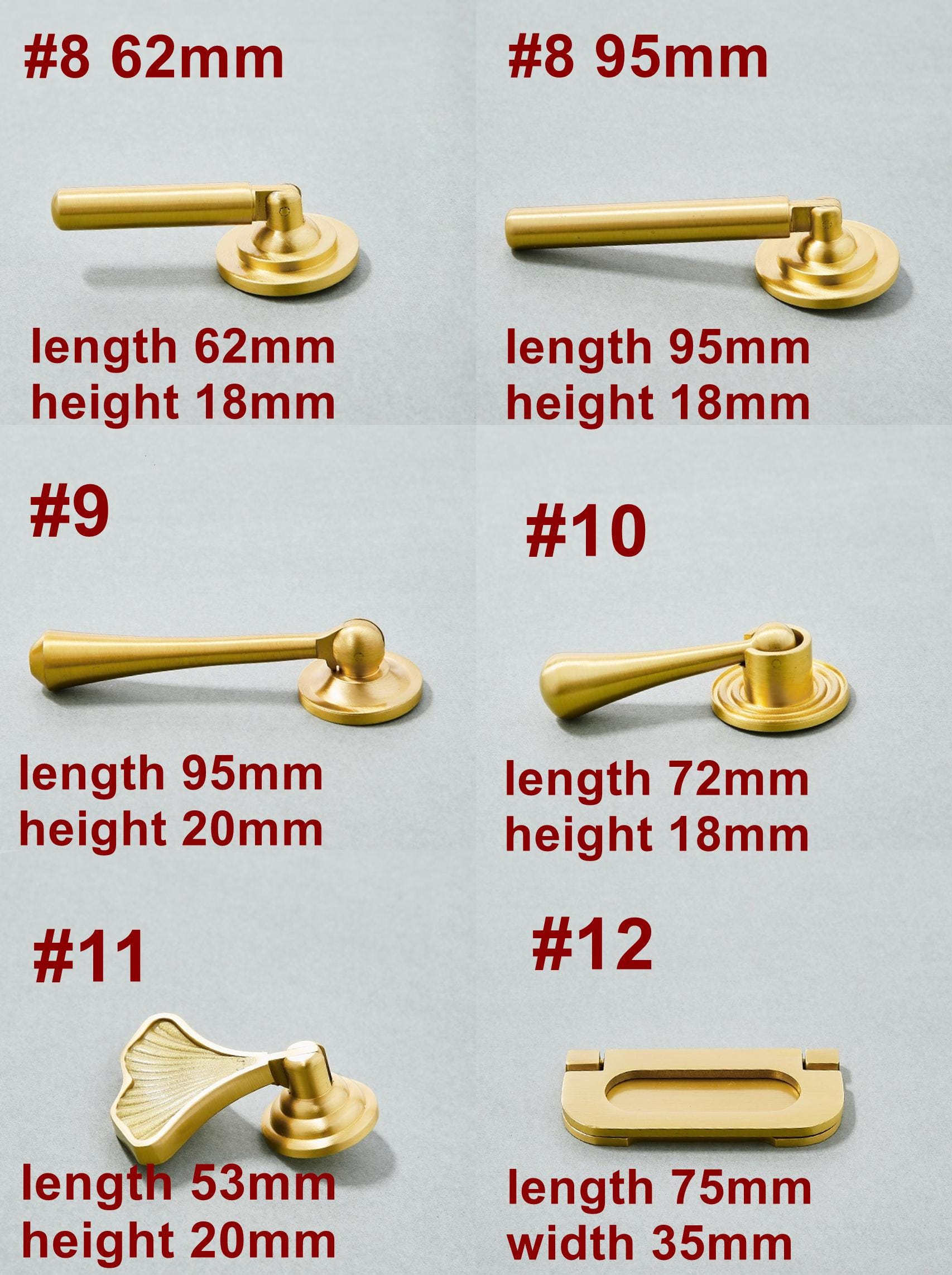 Solid Brass Art Deco Cabinet Pulls & Knobs - Gold Finish Hardware - #2 - 20mm / 1 pc