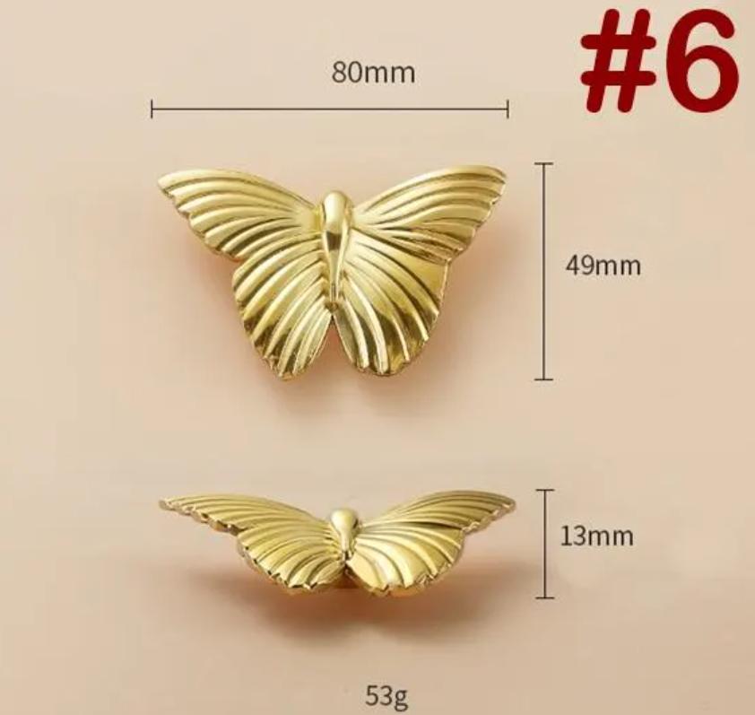 Solid Brass Butterfly Cabinet Pulls & Knobs - Gold Finish Hardware - view 2