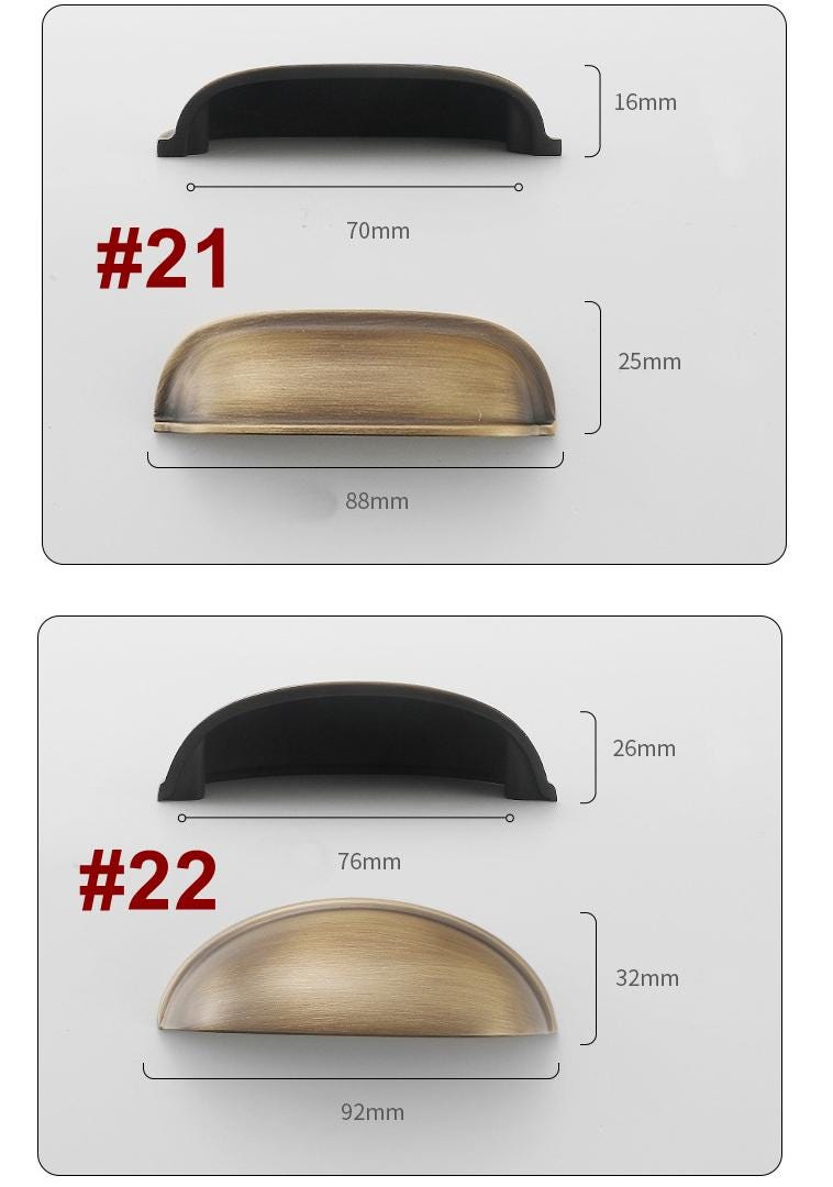 Solid Brass Cabinet Cup Pulls - Antique Bronze Finish for Cabinets - #5 / 1pc