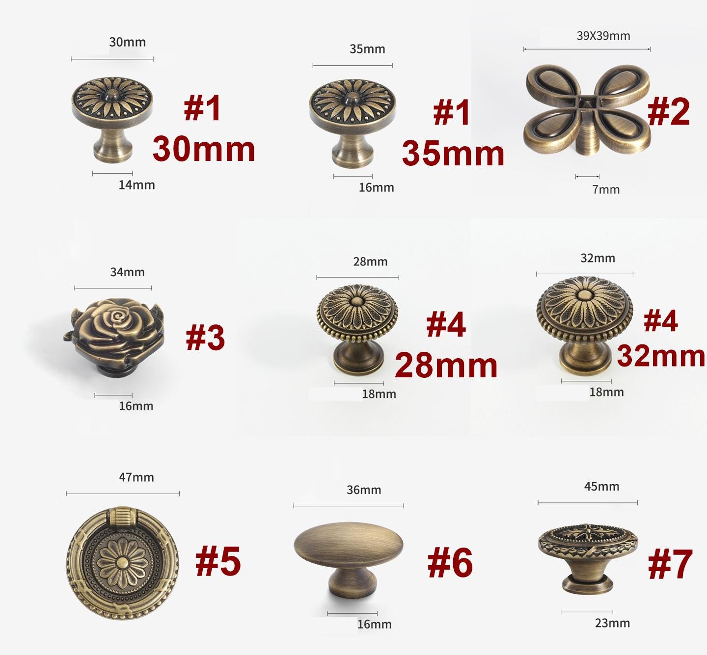 Solid Brass Cabinet Cup Pulls - Antique Bronze Finish for Cabinets - #1 - 35mm / 1pc