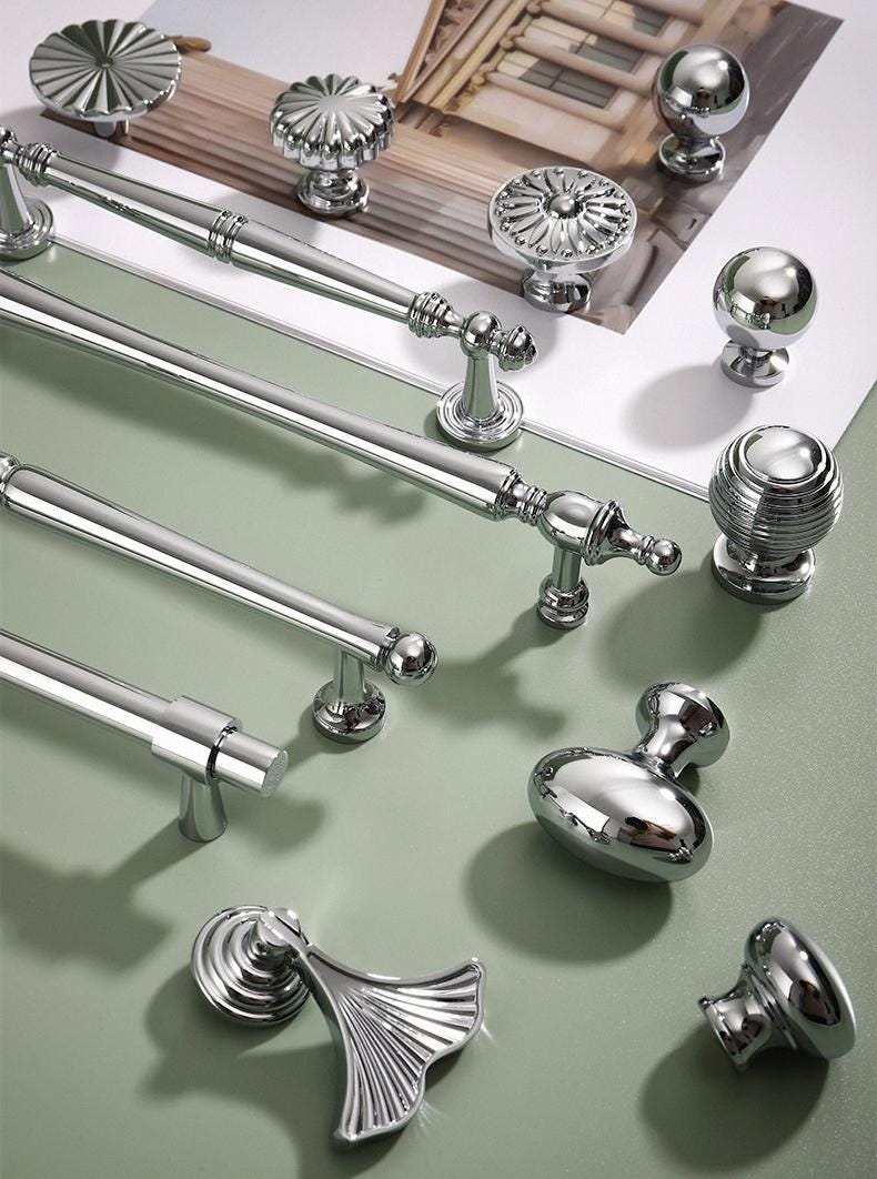 Solid Brass Cabinet Cup Pulls - Silver Finish Decorative Hardware - #6 / 1pc
