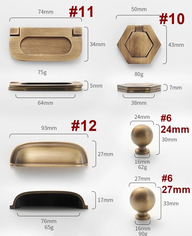 Solid Brass Cabinet Cup Pulls - Vintage Hardware for DIY Projects - #5 / 1pc
