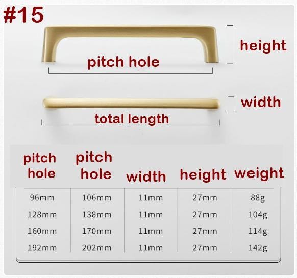 Solid Brass Cabinet Pulls & Knobs - Brass Color Finish for Cabinets - #15 138mm / 1pc