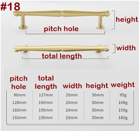 Solid Brass Cabinet Pulls & Knobs - Brass Color Finish for Cabinets - #18 160mm / 1pc