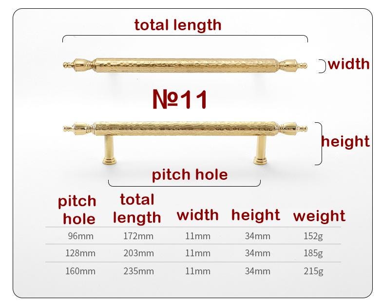 Solid Brass Cabinet Pulls & Knobs - Gold Finish Furniture Hardware - No.11 203mm / 1pc