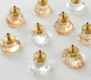 Solid Brass Crystal Cabinet Pulls & Knobs - Brass/Clear Finish - #2 Champagne / 1pc