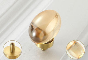 Solid Brass Crystal Cabinet Pulls & Knobs - Brass/Clear Finish - #4 Clear / 1pc