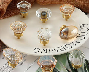 Solid Brass Crystal Cabinet Pulls & Knobs - Brass/Clear Finish - #5 Clear / 1pc
