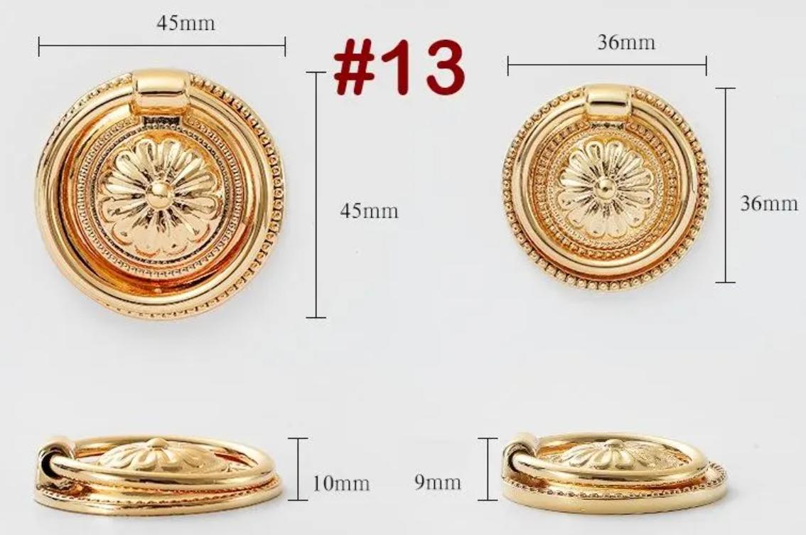 Solid Brass Floral Cabinet Cup Pulls - Gold Finish for Wardrobes - #13 45mm / 1pc