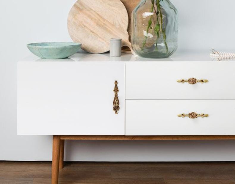 Solid Brass Floral Drop, Bail Pulls & Cabinet Knobs - #3 Bronze