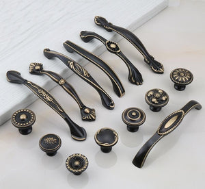 Solid Brass Floral Cabinet Pulls & Knobs - Brushed Gold Finish - #1 / 1pc