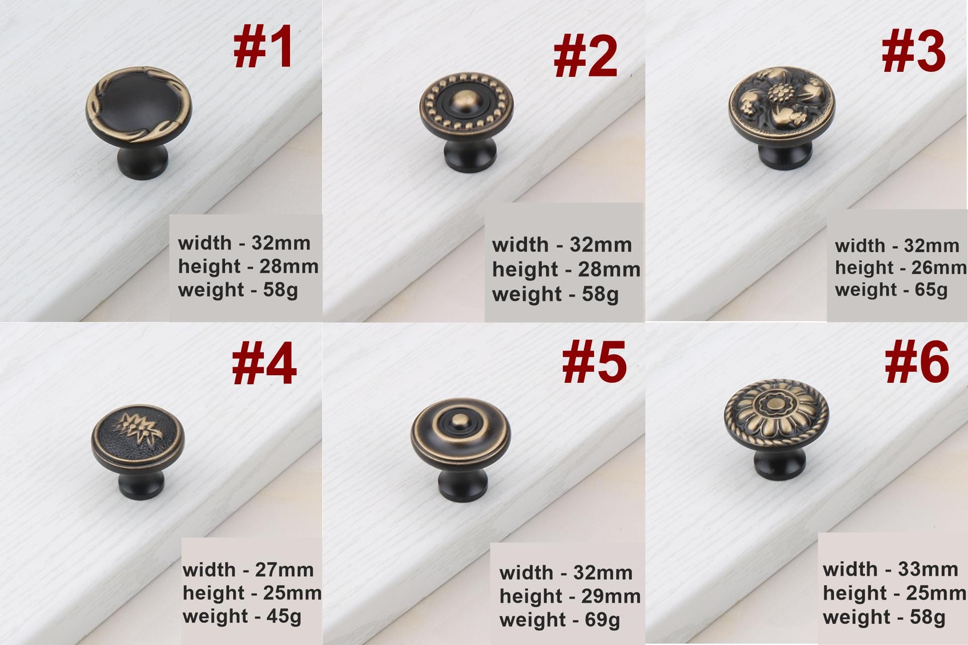 Solid Brass Floral Cabinet Pulls & Knobs - Brushed Gold Finish - #2 / 1pc