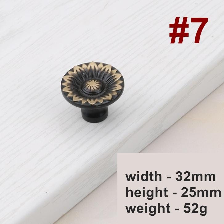 Solid Brass Floral Cabinet Pulls & Knobs - Brushed Gold Finish - #3 / 1pc