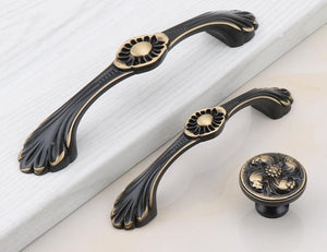 Solid Brass Floral Cabinet Pulls & Knobs - Brushed Gold Finish - #7 / 1pc