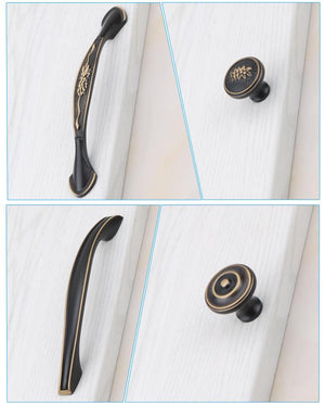 Solid Brass Floral Cabinet Pulls & Knobs - Brushed Gold Finish - #8 - 96mm / 1pc