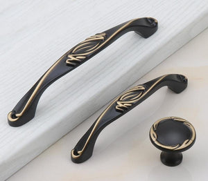 Solid Brass Floral Cabinet Pulls & Knobs - Brushed Gold Finish - #9 - 96mm / 1pc
