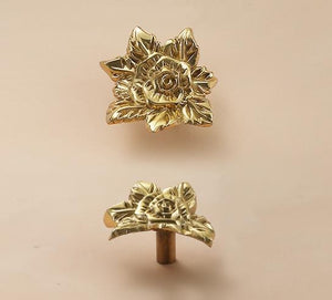Solid Brass Floral Cabinet Pulls & Knobs - Gold Finish for Cabinets - #3 / 1pc