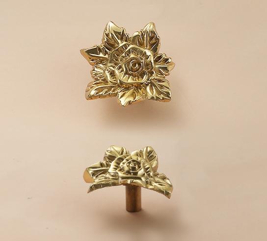 Solid Brass Floral Cabinet Pulls & Knobs - Gold Finish for Cabinets - #3 / 1pc
