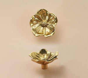Solid Brass Floral Cabinet Pulls & Knobs - Gold Finish for Cabinets - #2 / 1pc
