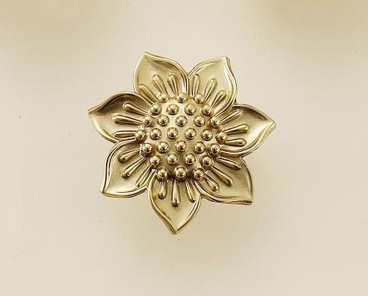 Solid Brass Floral Cabinet Pulls & Knobs - Gold Finish for Cabinets - #18 / 1pc