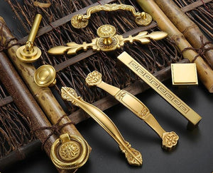 Solid Brass Floral Cabinet Pulls & Knobs - Gold Finish for Cabinets - #7 - 96mm / 1pc