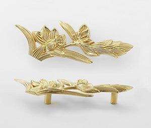 Solid Brass Floral Cabinet Pulls & Knobs - Gold Finish for Cabinets - #5 / 1pc
