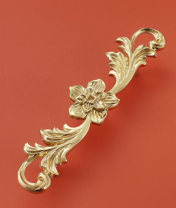 Solid Brass Floral Cabinet Pulls & Knobs - Gold Finish for Cabinets - #4 / 1pc