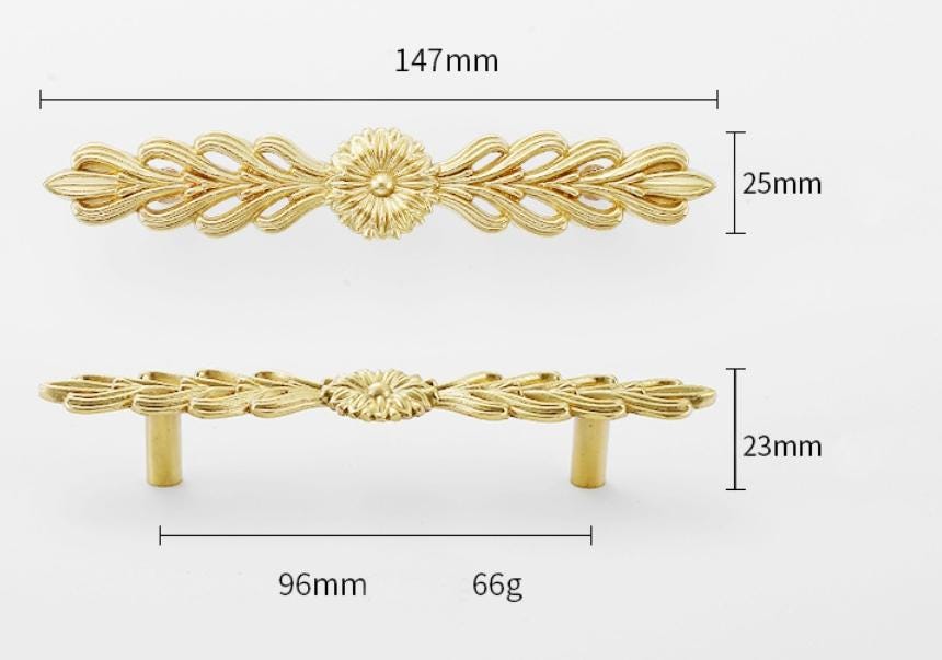 Solid Brass Floral Cabinet Pulls & Knobs - Gold Finish for Cabinets - view 3