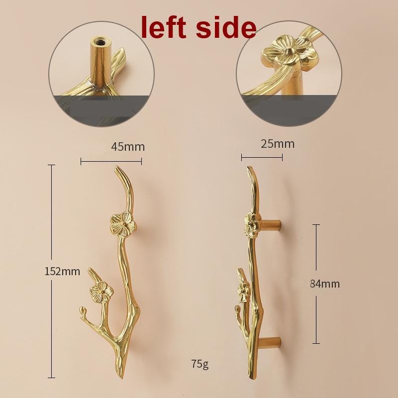 Solid Brass Floral Cabinet Pulls & Knobs - Gold Finish for Cabinets - #10 right side / 1pc