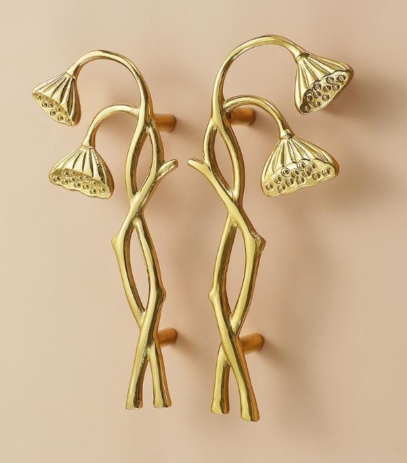 Solid Brass Floral Cabinet Pulls & Knobs - Gold Finish for Cabinets - #14 left side / 1pc