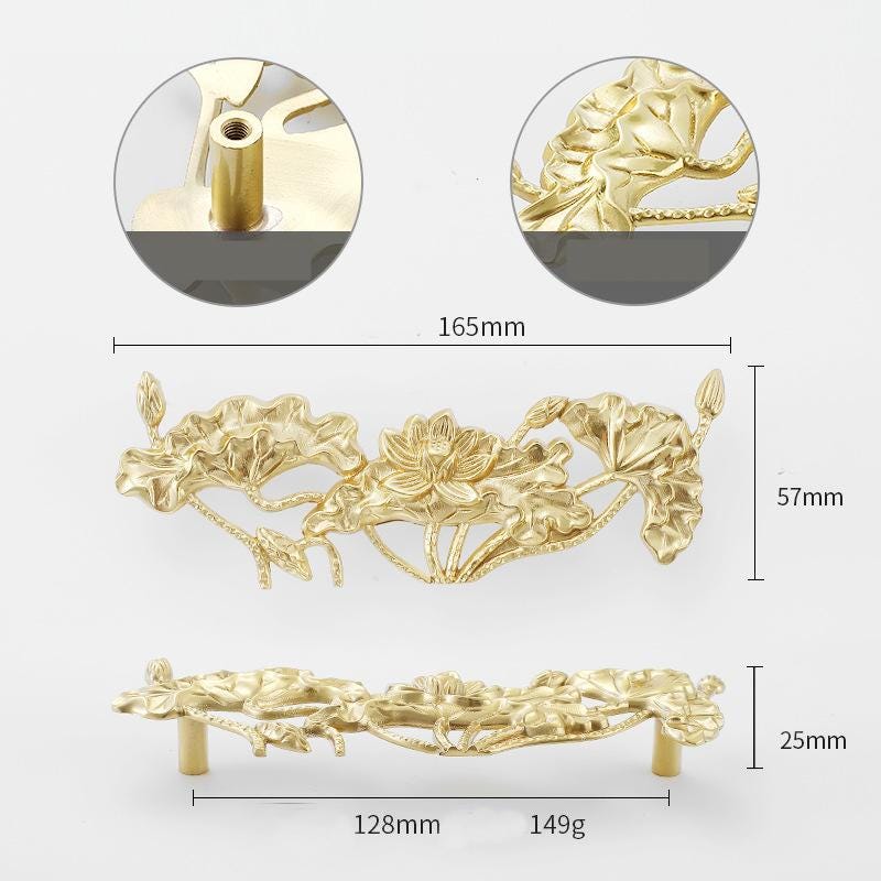 Solid Brass Floral Cabinet Pulls & Knobs - Gold Finish for Cabinets - view 2