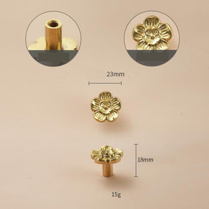 Solid Brass Floral Cabinet Pulls & Knobs - Gold Finish for Cabinets - #7 34mm / 1pc
