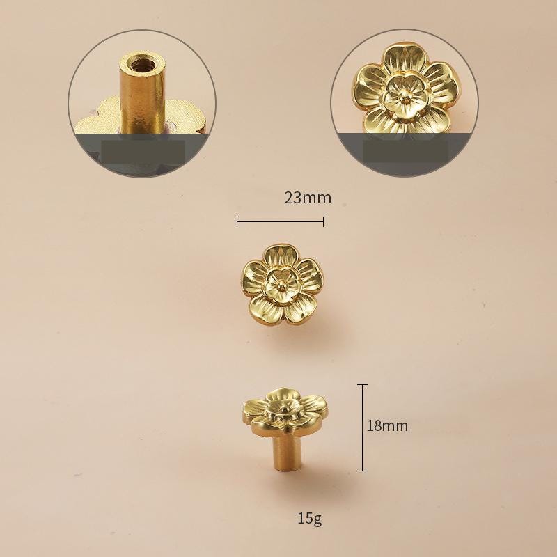 Solid Brass Floral Cabinet Pulls & Knobs - Gold Finish for Cabinets - #7 34mm / 1pc