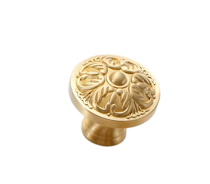 Solid Brass Floral Cabinet Pulls & Knobs - Gold Finish for Cabinets - #8 / 1pc
