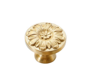 Solid Brass Floral Cabinet Pulls & Knobs - Gold Finish for Cabinets - #6 / 1pc