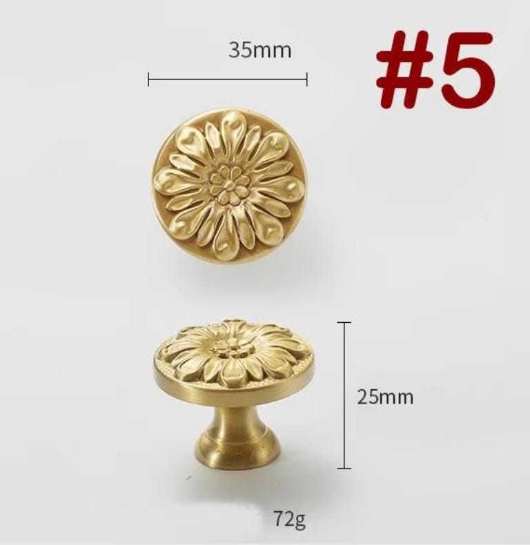 Solid Brass Floral Cabinet Pulls & Knobs - Gold Finish for Cabinets - view 2