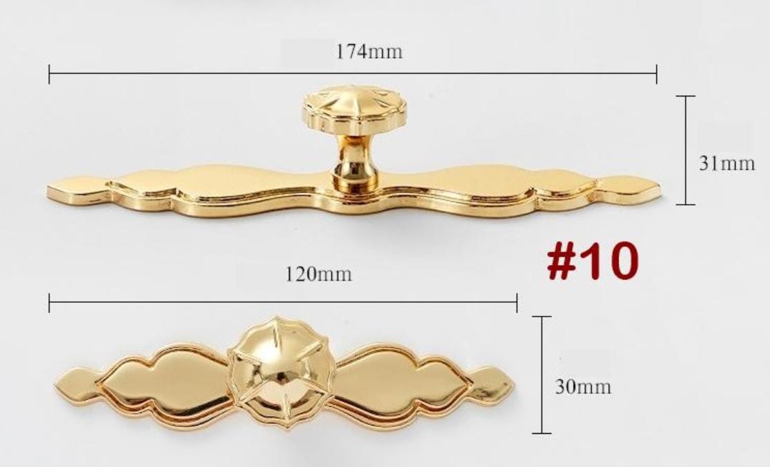 Solid Brass Floral Cabinet Pulls & Knobs - Gold Finish for Cabinets - #10 174mm / 1pc
