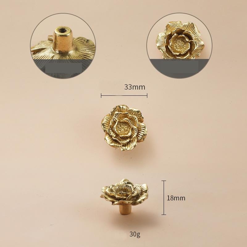 Solid Brass Floral Cabinet Pulls & Knobs - Gold Finish for Cabinets - #6 45mm / 1pc