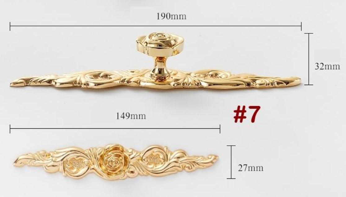 Solid Brass Floral Cabinet Pulls & Knobs - Gold Finish for Cabinets - #7 190mm / 1pc