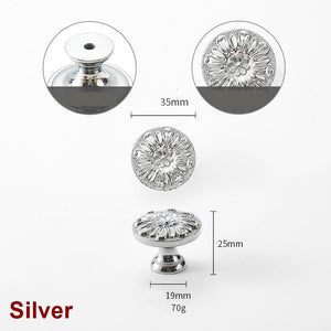 Solid Brass Floral Cabinet Pulls & Knobs - Silver Finish Hardware - Gold / 1pc