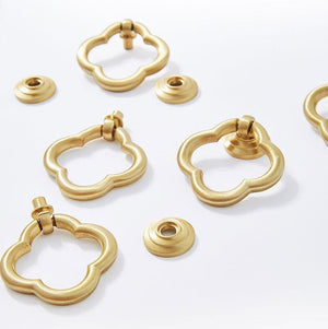 Solid Brass Floral Cabinet Ring Pulls - Brushed Gold Finish Hardware - view 10