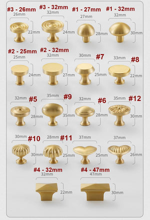 Solid Brass Fluted Cabinet Pulls & Knobs - Brushed Gold Finish - #1 - 32mm / 1pc