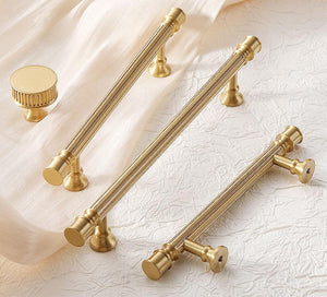 Solid Brass Fluted Cabinet Pulls & Knobs - Gold Finish for Cabinets - #3 - 96mm / 1pc