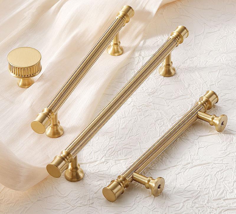 Solid Brass Fluted Cabinet Pulls & Knobs - Gold Finish for Cabinets - #3 - 96mm / 1pc